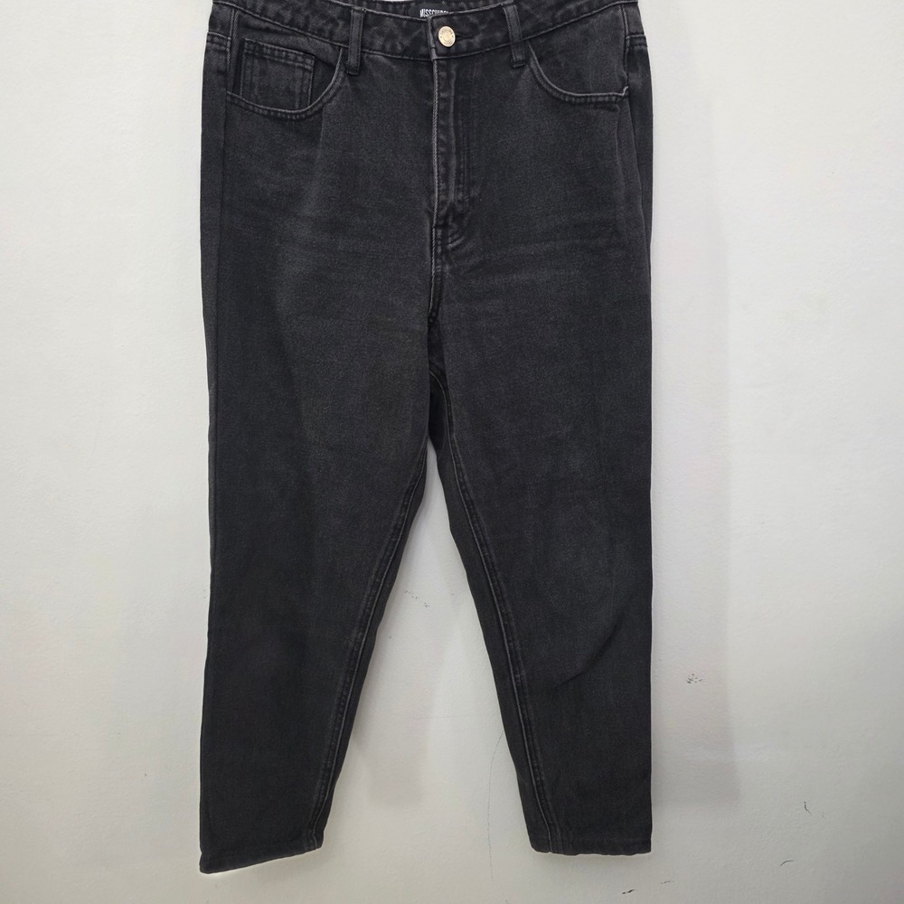 Missguided Women High Waisted Mom Jeans Faded Black Tapered Leg Ankle Short US 6